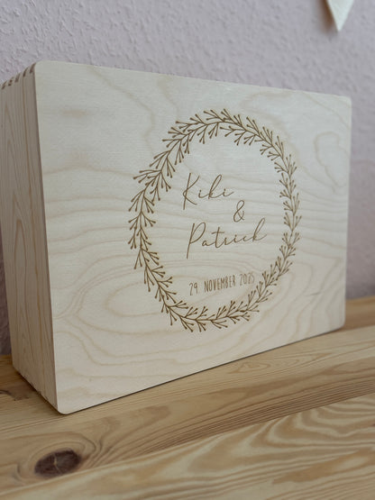 💍 Personalisierte Erinnerungskiste zur Hochzeit – Holzbox mit Gravur 🌿