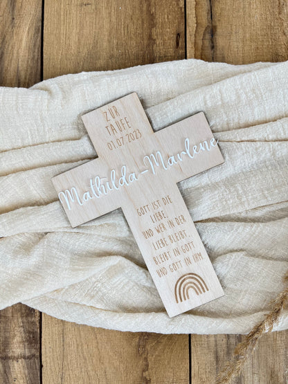 Personalisiertes Holzkreuz zur Taufe – mit Name, Datum &amp; Spruch