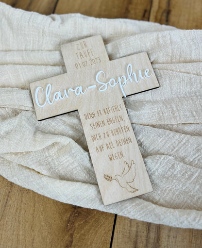 Personalisiertes Holzkreuz zur Taufe – mit Name, Datum &amp; Spruch