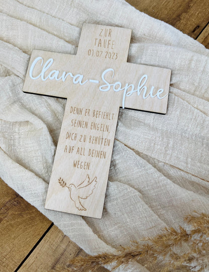 Personalisiertes Holzkreuz zur Taufe – mit Name, Datum &amp; Spruch