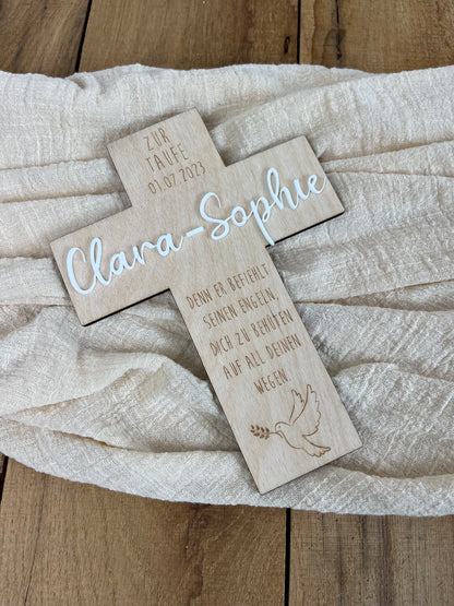 Personalisiertes Holzkreuz zur Taufe – mit Name, Datum &amp; Spruch