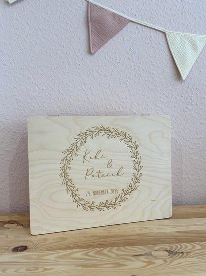 💍 Personalisierte Erinnerungskiste zur Hochzeit – Holzbox mit Gravur 🌿