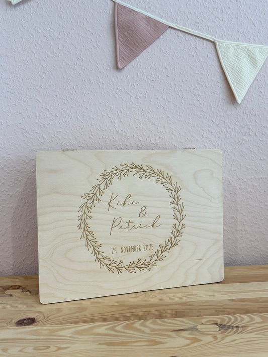 💍 Personalisierte Erinnerungskiste zur Hochzeit – Holzbox mit Gravur 🌿