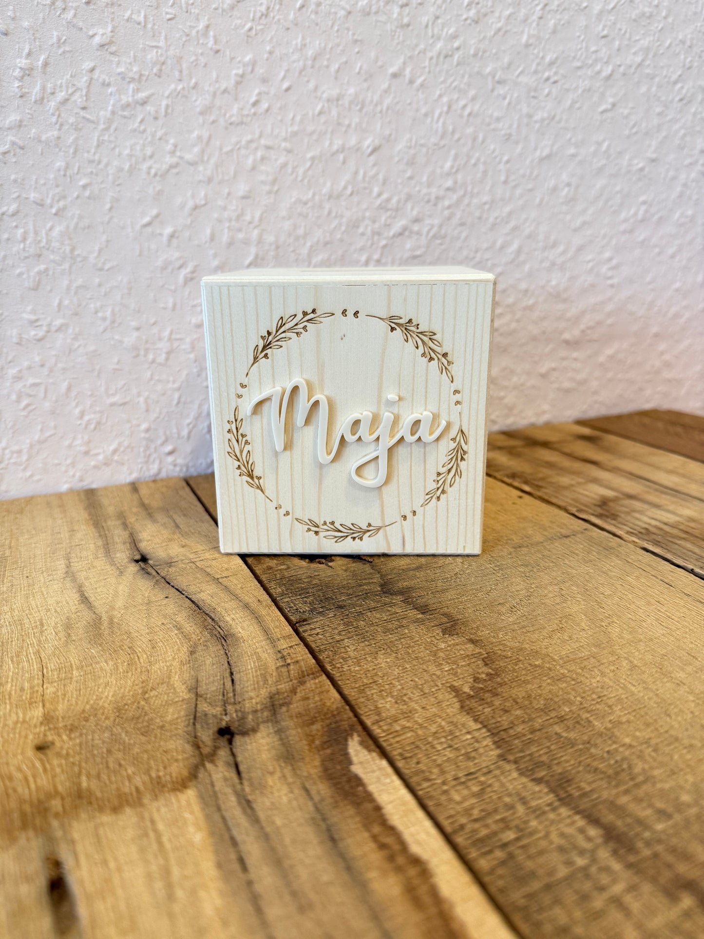 💖 Personalisierte Spardose Holz mit Acrylnamen | Geschenk zur Geburt, Taufe oder Geburtstag