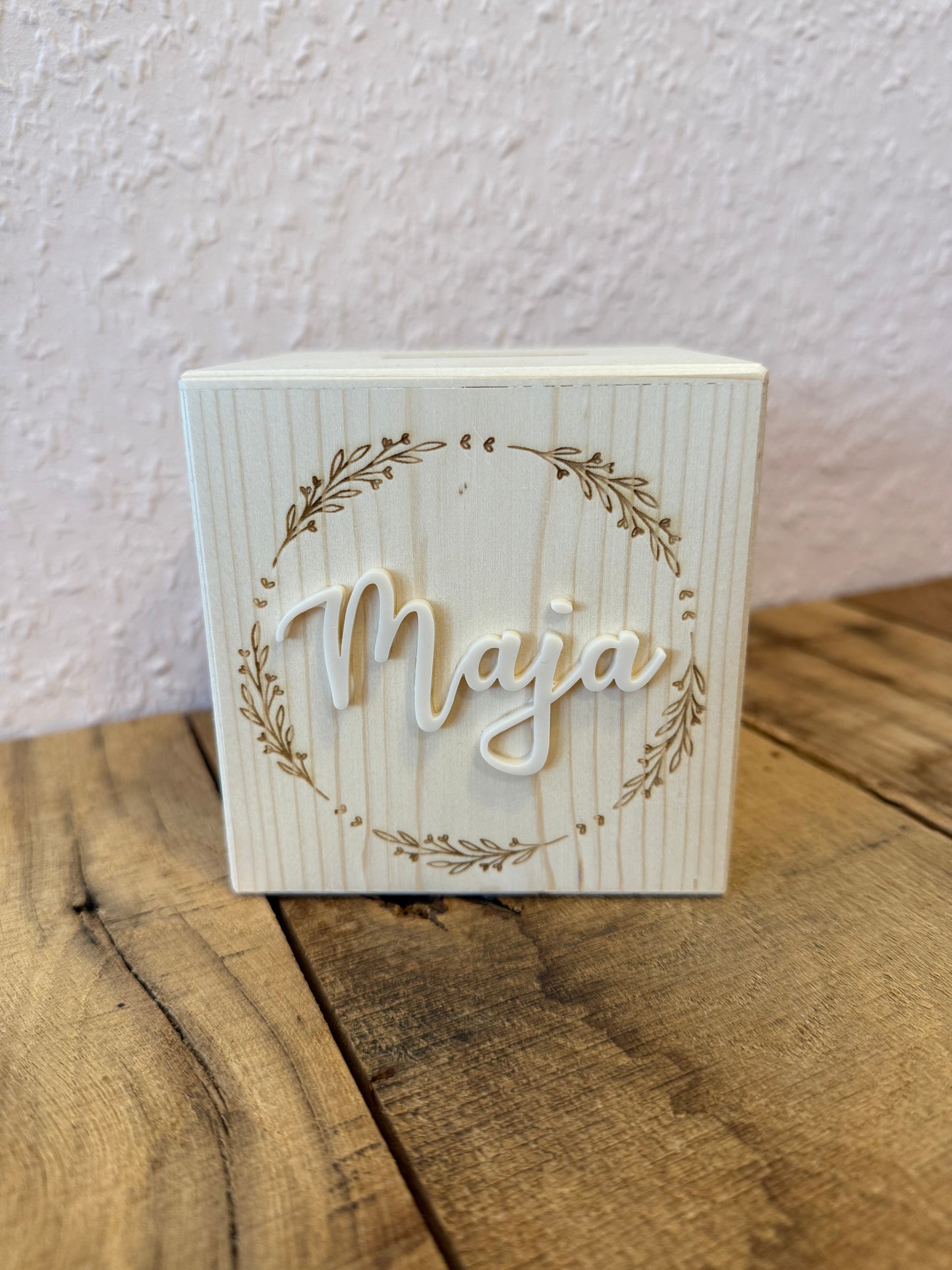 💖 Personalisierte Spardose Holz mit Acrylnamen | Geschenk zur Geburt, Taufe oder Geburtstag