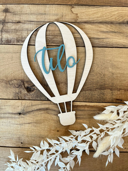 Personalisierter Heißluftballon aus Holz – Kinderzimmer Deko mit Namen – Geschenk zur Geburt, Taufe & Babyzimmer