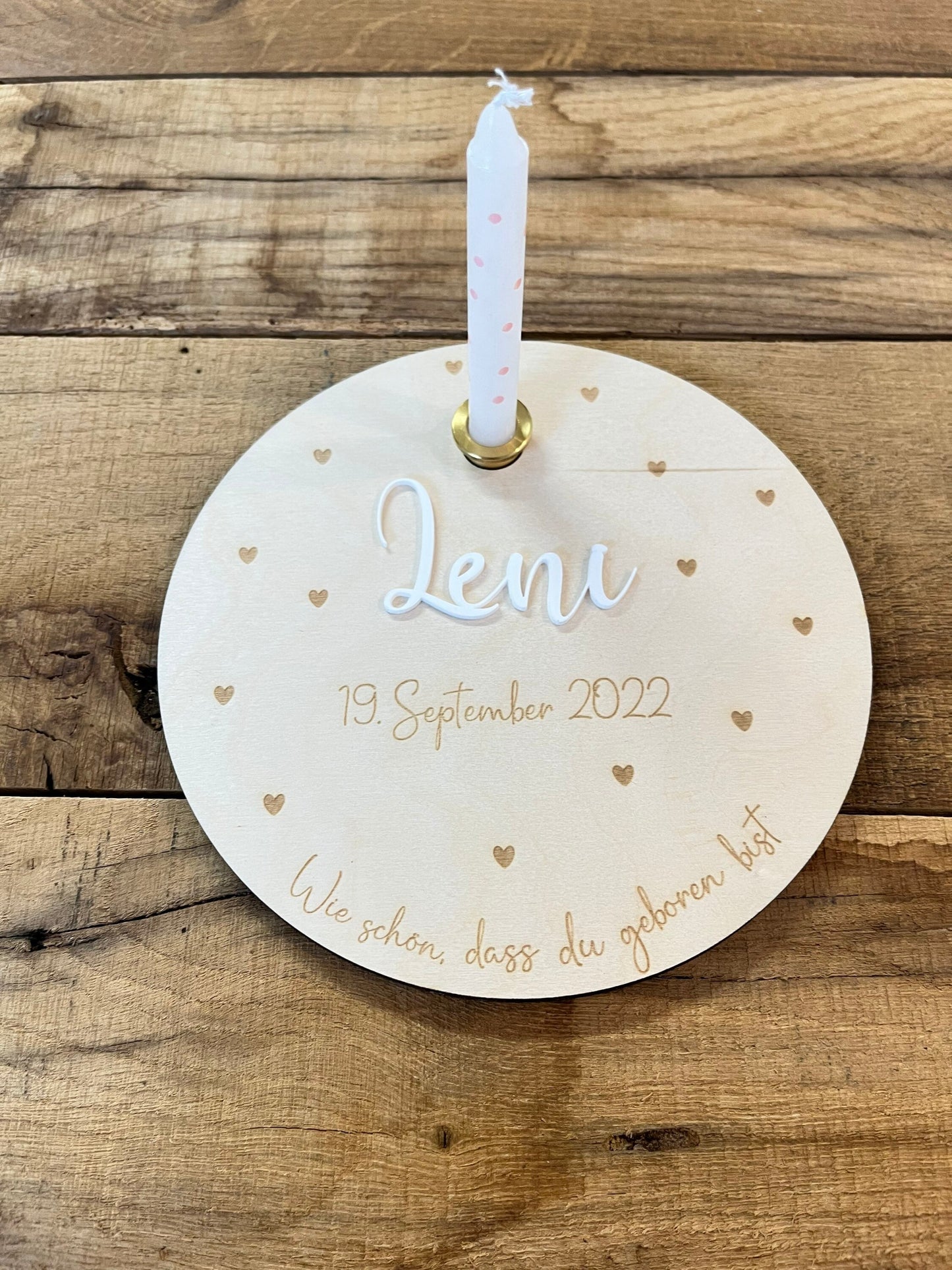 🎂 Personalisierter Geburtstagsteller Holz mit Acrylnamen | Geschenk zur Geburt, Taufe oder zum ersten Geburtstag