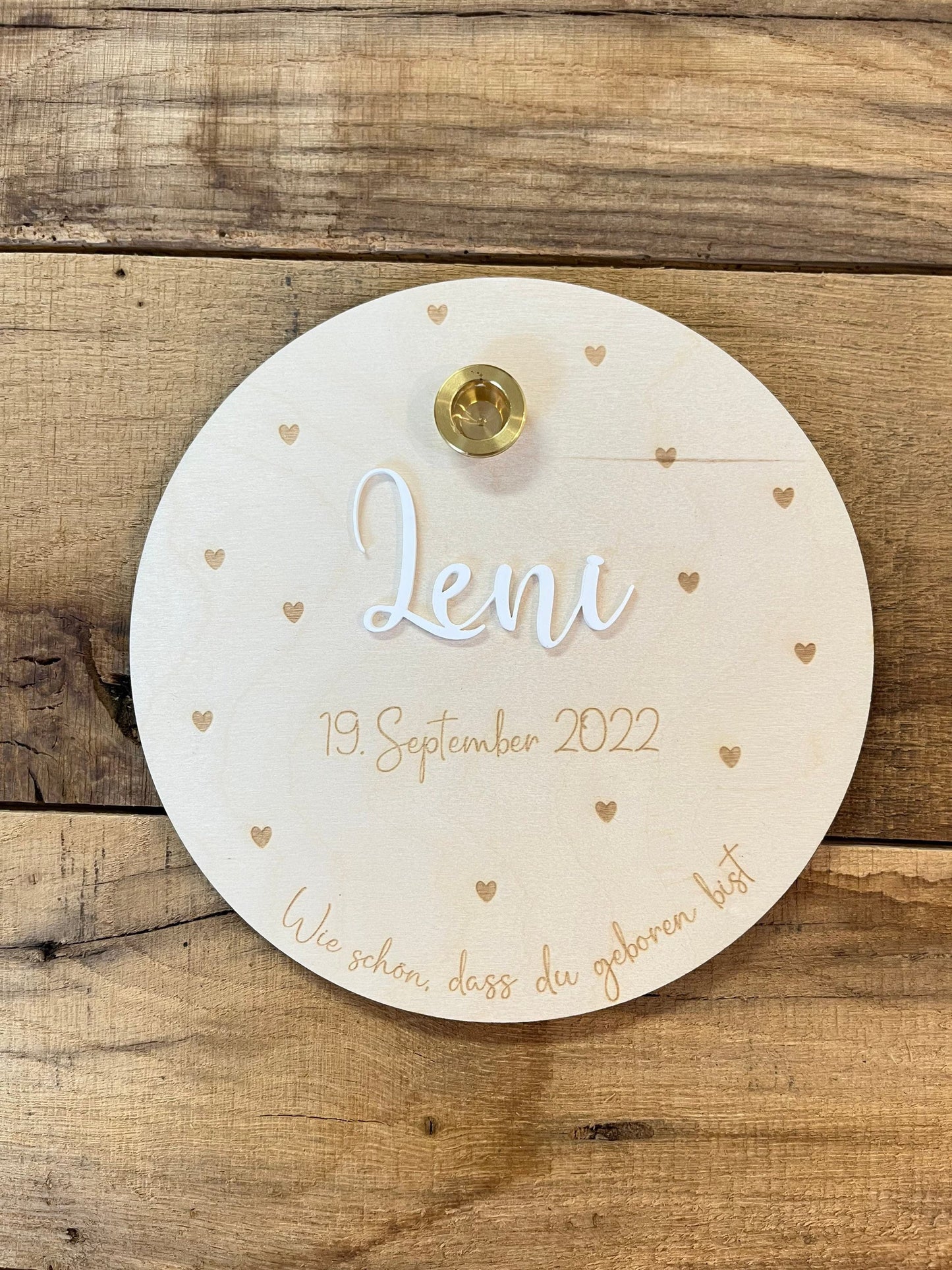 🎂 Personalisierter Geburtstagsteller Holz mit Acrylnamen | Geschenk zur Geburt, Taufe oder zum ersten Geburtstag