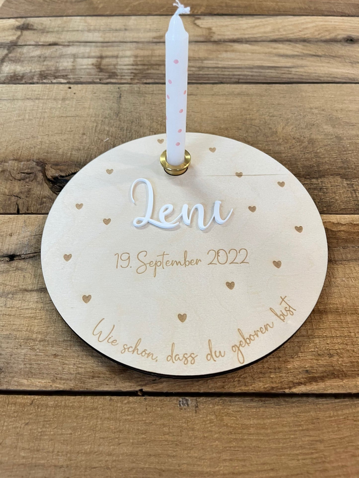 🎂 Personalisierter Geburtstagsteller Holz mit Acrylnamen | Geschenk zur Geburt, Taufe oder zum ersten Geburtstag