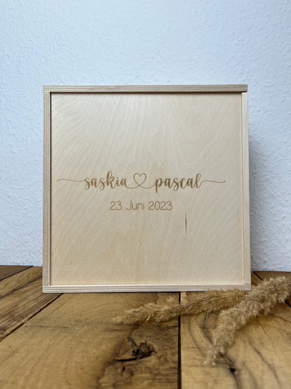 Personalisierte Holzbox Hochzeit – Erinnerungsbox mit Namen & Datum – Geldgeschenk Box, Geschenk für Brautpaar, Hochzeitsdeko Holz
