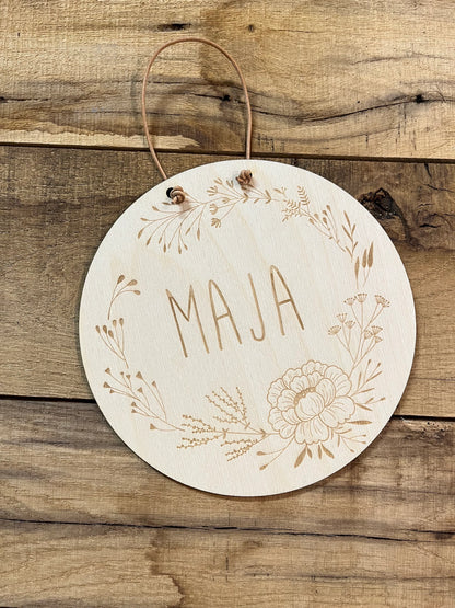 🌿 Personalisiertes Türschild mit Namen – Holzschild für Kinderzimmer oder Babyzimmer 🌸