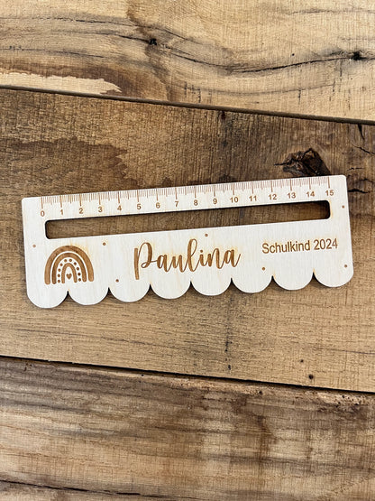 🌿 Personalisierte Lesehilfe / Holzlineal mit Namen – Geschenk zur Einschulung & Schulanfang 🌿