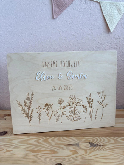 💍 Personalisierte Erinnerungskiste zur Hochzeit – Holzbox mit Gravur 🌿