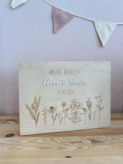 💍 Personalisierte Erinnerungskiste zur Hochzeit – Holzbox mit Gravur 🌿